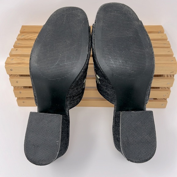 Hype Embroidered Open Toe Block Heel Denim Slip-on Mules Sz. 9 - Picture 6 of 13